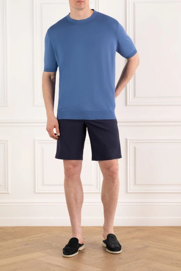 Kiton футболка без принта голубая мужская из хлопка 178898 - фото 2