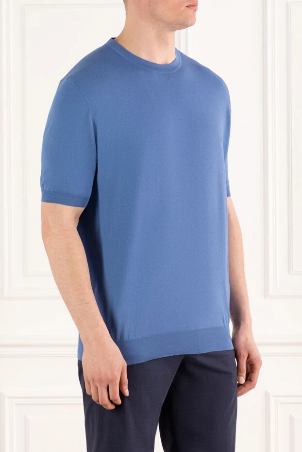 Kiton футболка без принта голубая мужская из хлопка 178898 - фото 3