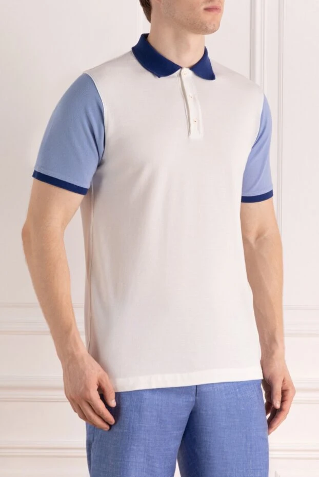 Kiton ашық көк түсті жеңі және көк жағасы бар ерлерге арналған ақ мақтадан жасалған поло жейдесі 178904 - фото 3