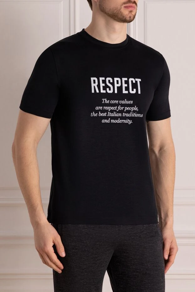 Kiton чёрная футболка мужская из хлопка с текстовым принтом respect 178917 - фото 3