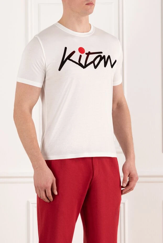 Kiton футболка с логотипом белая мужская из хлопка 178925 - фото 2