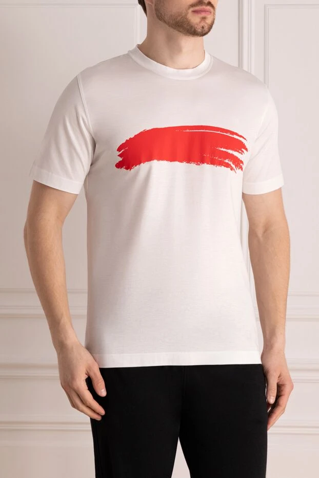 Kiton футболка мужская хлопковая белая с ярким красным рисунком 178928 - фото 3