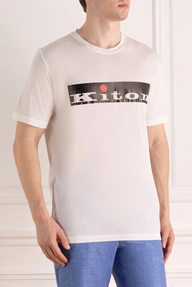 Kiton футболка мужская хлопковая белая с крупным логотипом на груди
 178929 - фото 3