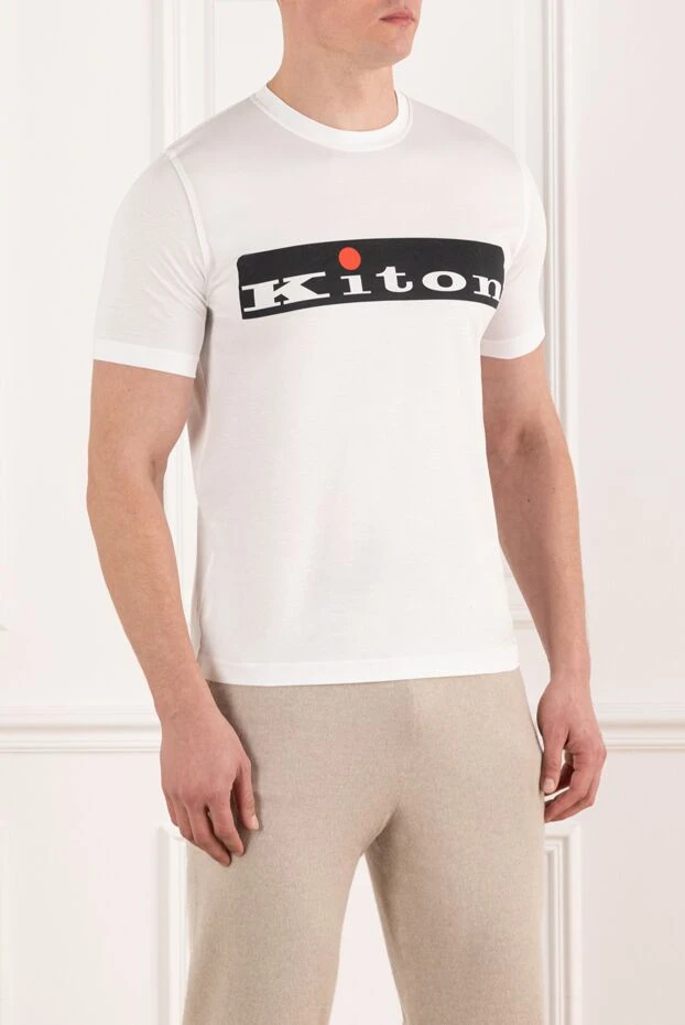 Kiton футболка белая с логотипом мужская из хлопка 195696 - фото 3
