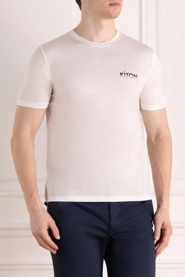 Kiton футболка хлопковая белая мужская с маленьким логотипом на груди 178935 - фото 3