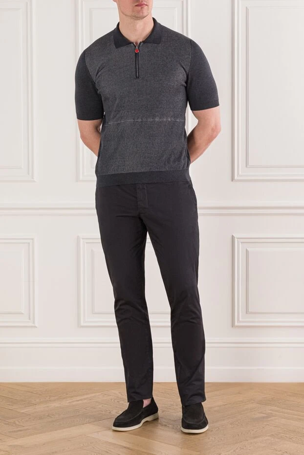 Мужское поло с короткими рукавами и застежкой на молнии серое - фото 2