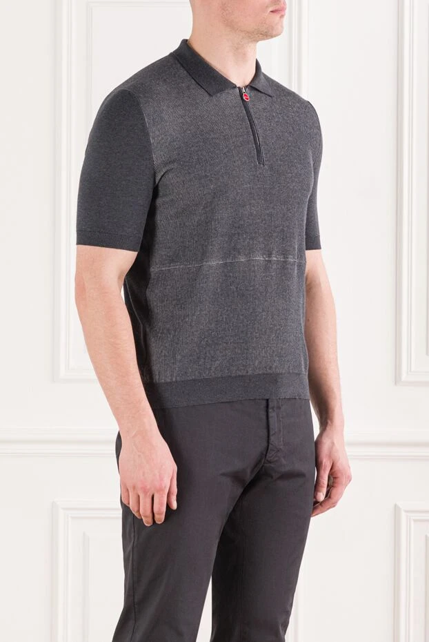 Kiton сұр түсті сыдырмасы бар ерлерге арналған қысқа жеңді поло жейдесі 178936 - фото 3