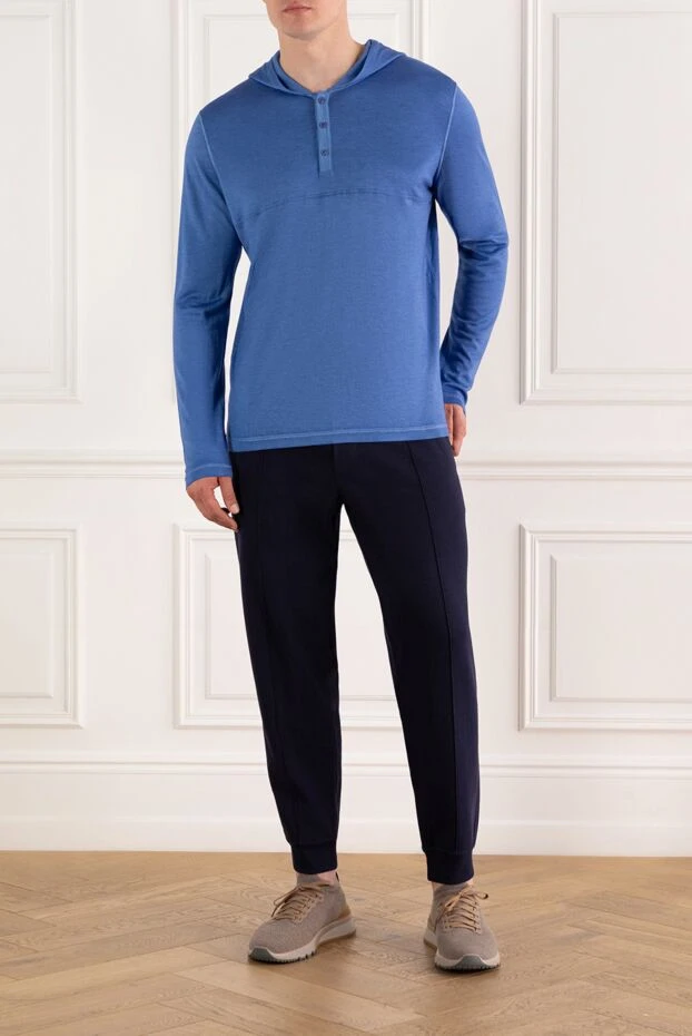 Голубая кофта из кашемира и шелка с капюшоном - фото 2