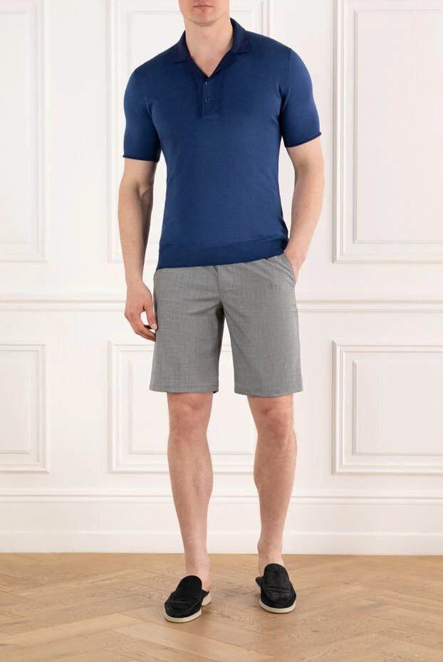 Svevo поло мужское синее из хлопка с контрастным воротником 178958 - фото 2