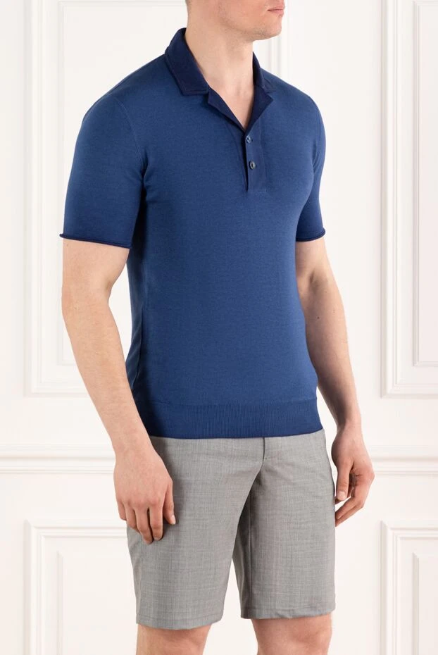 Svevo поло мужское синее из хлопка с контрастным воротником 178958 - фото 3