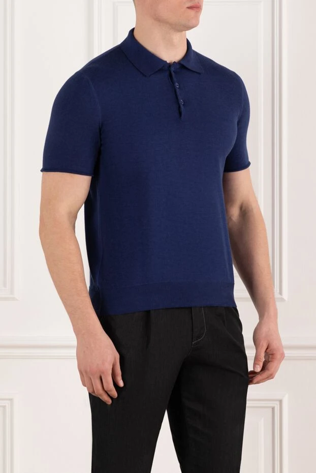 Svevo мужское поло прямого кроя из хлопка в синем цвете 178959 - фото 3