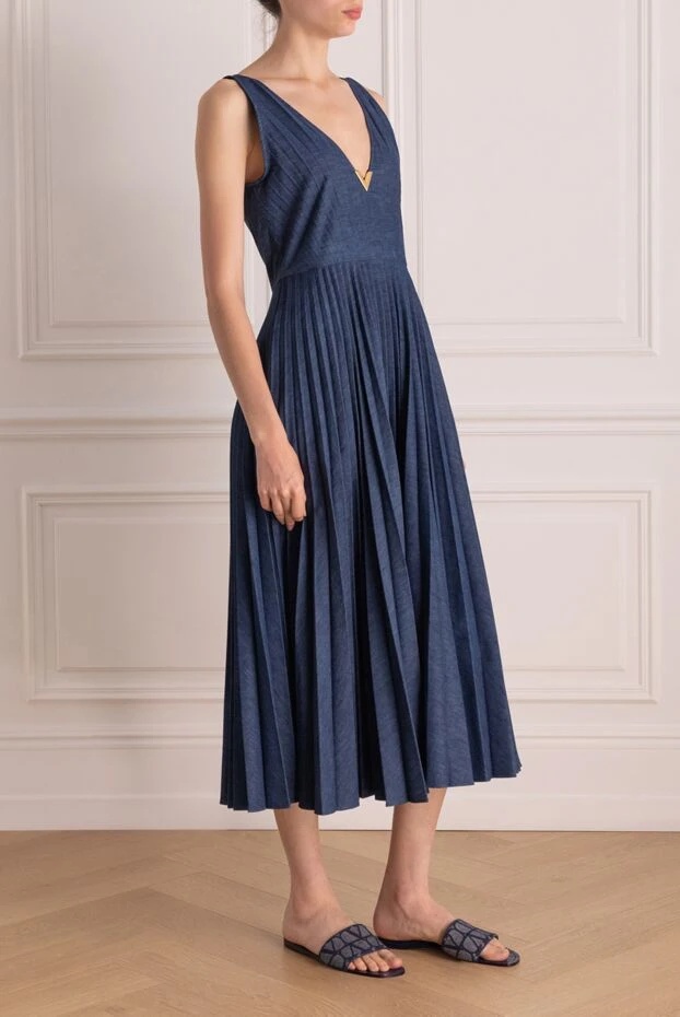 Valentino платье из хлопка и полиэстера синее женское 178973 - фото 3
