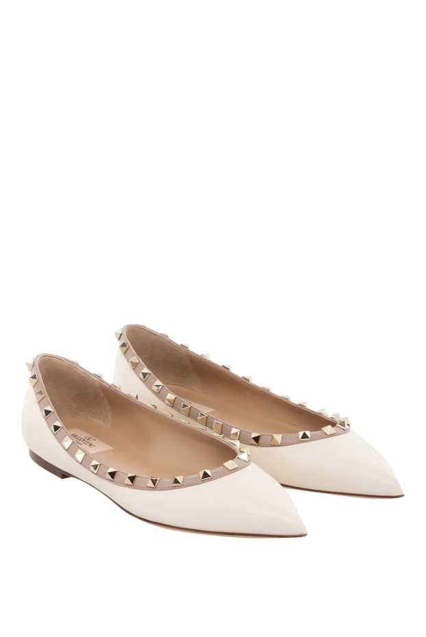 Valentino туфли без каблука из натуральной кожи женские бежевые 178974 - фото 3