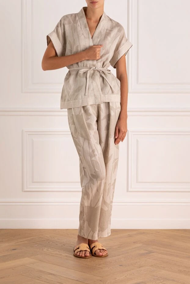 Brunello Cucinelli women's beige linen suit with trousers 178983 - photo 2