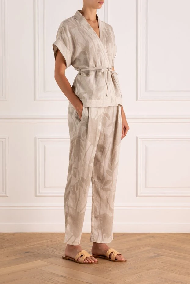 Brunello Cucinelli women's beige linen suit with trousers 178983 - photo 3