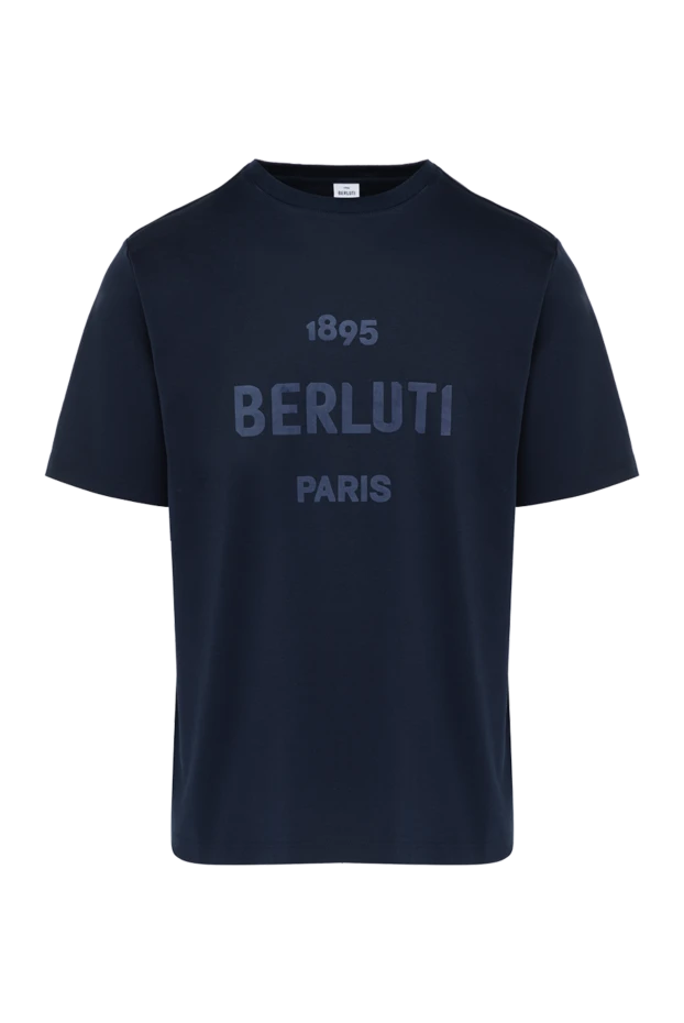 Berluti футболка мужская хлопковая тёмно-синяя с принтом 1895 paris 195675 - photo 1