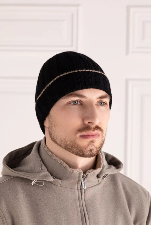 Шапка черная мужская из кашемира - фото 2
