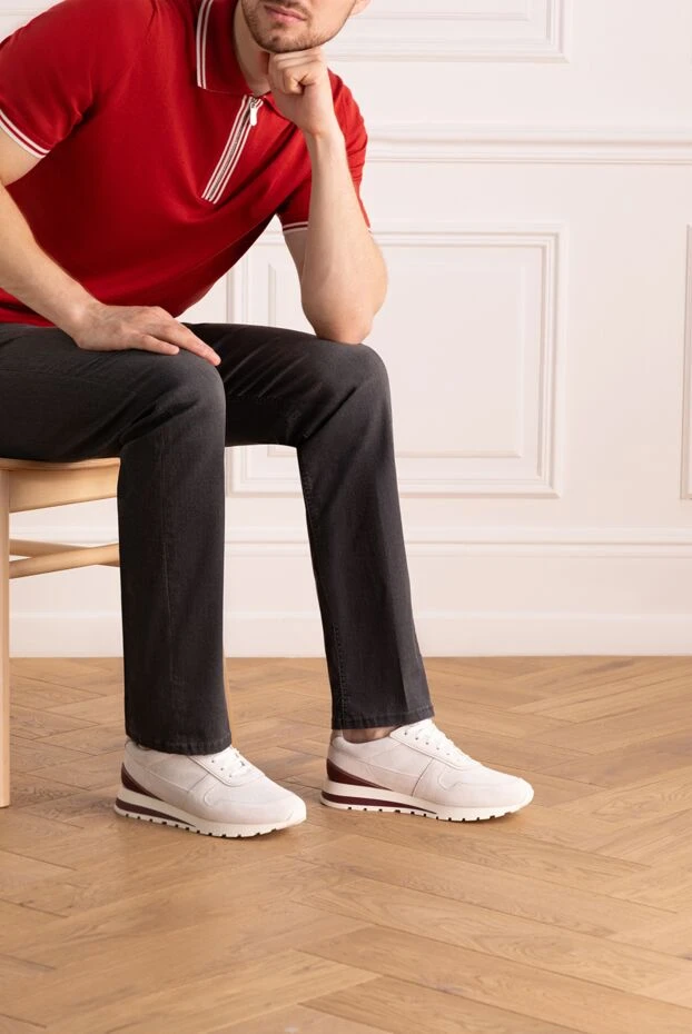 Brunello Cucinelli men's white suede sneakers 179072 - photo 2