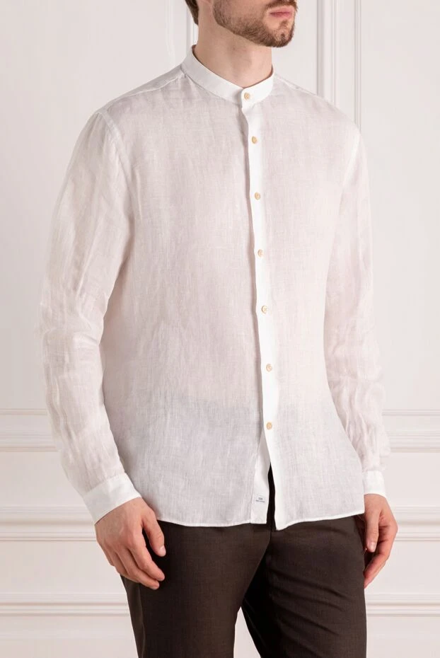 Alessandro Gherardi men's white pure linen shirt with a placket and stand-up collar
 179095 - photo 3