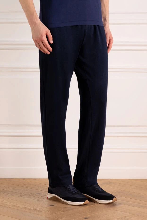 Kiton men's dark blue wool sweatpants with drawstring 179099 - photo 3