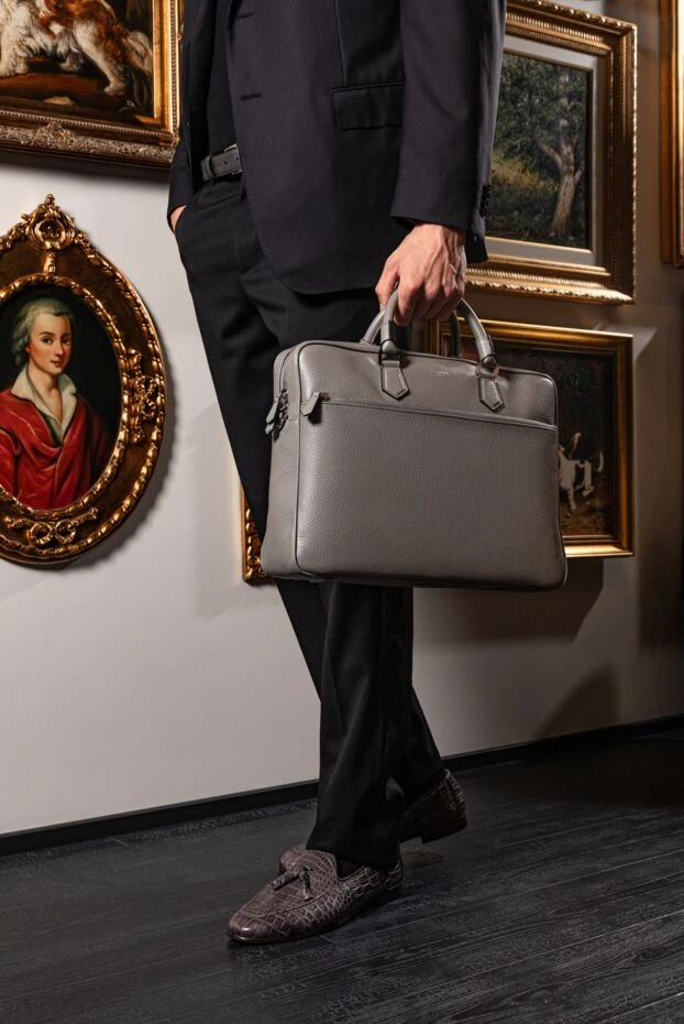 Serapian портфель мужской серый из натуральной кожи 179108 - фото 3