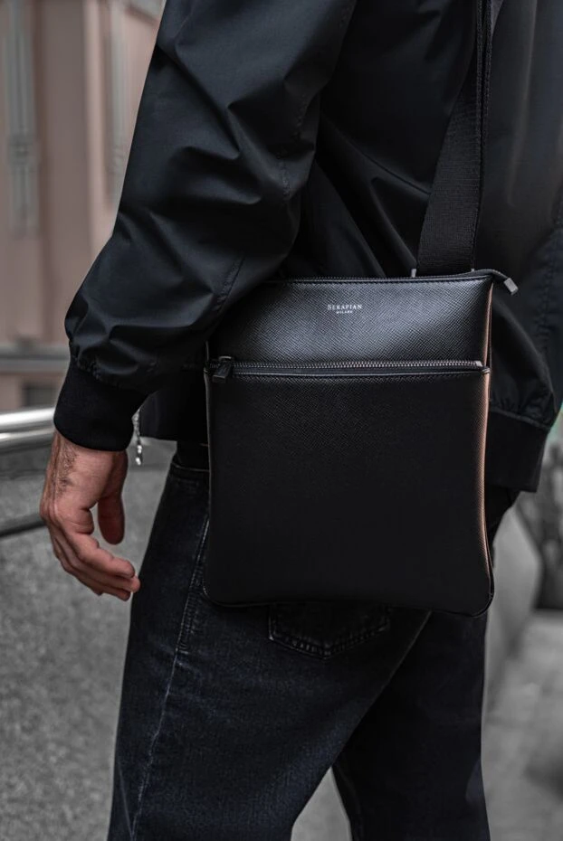 Ерлерге арналған жалпақ қара былғары Evoluzione мессенджер сөмкесі
 - фото 2