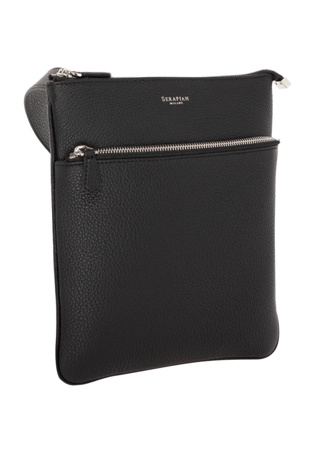Serapian мужская черная cумка-мессенджер flat messenger из кожи cachemire 179130 - фото 3