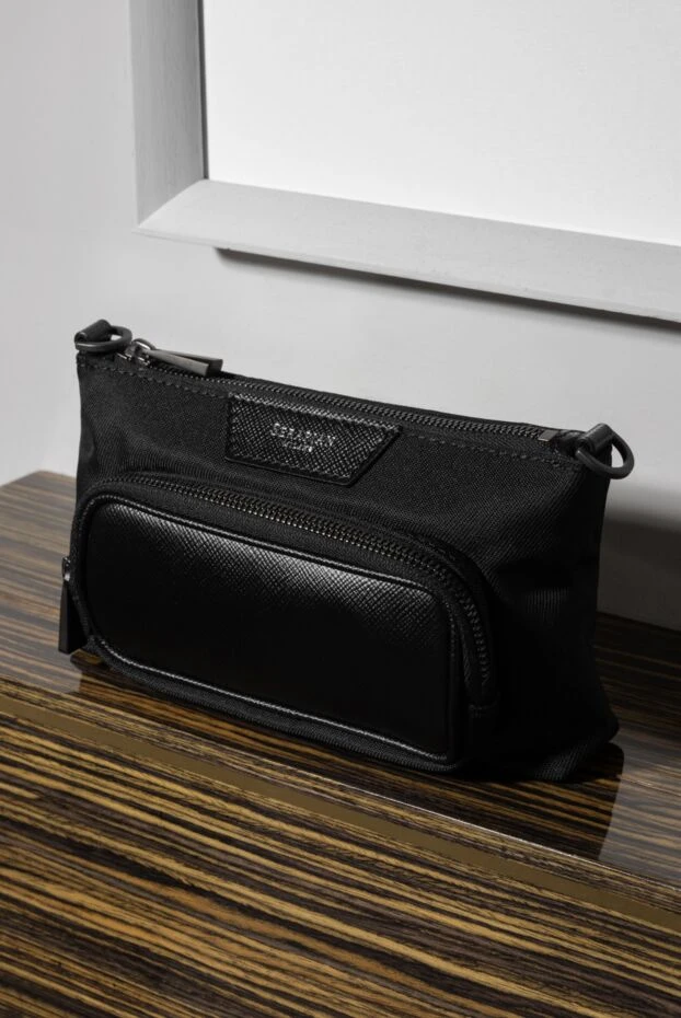 Полиэстерден және былғарыдан жасалған ерлерге арналған қара кросс-сөмке - фото 2