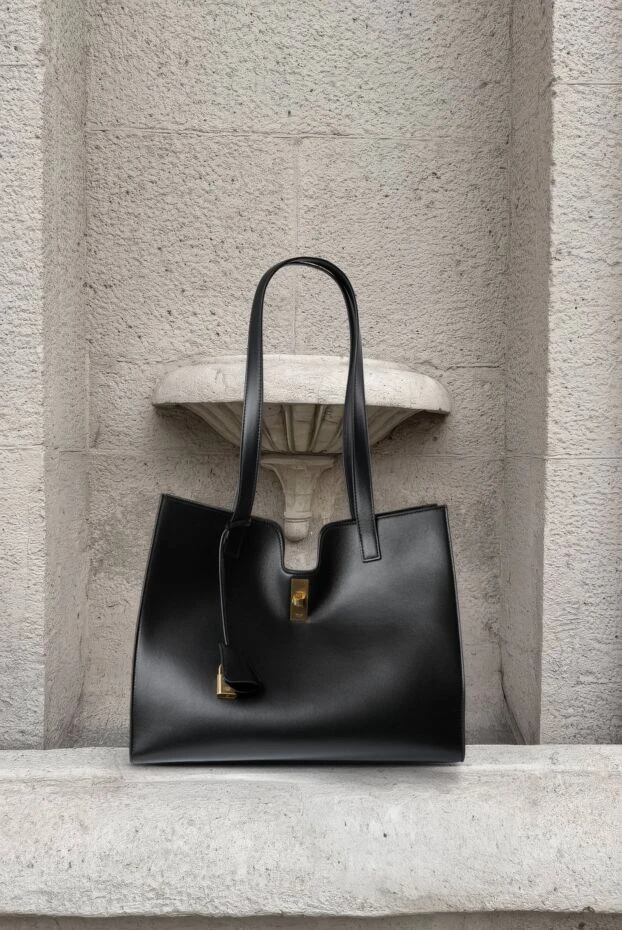 Женская cумка-шоппер из гладкой кожи черная с длинными ручками
- фото 2