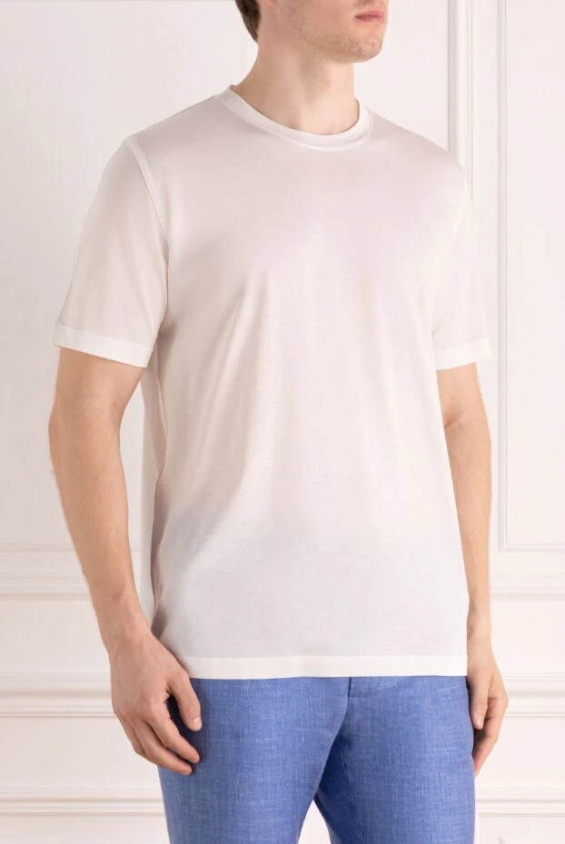 Kiton футболка мужская хлопковая белая однотонная с круглым вырезом
 179213 - фото 3