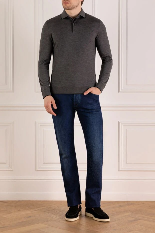 Ұзын жеңді ерлер сұр жүнді поло - фото 2