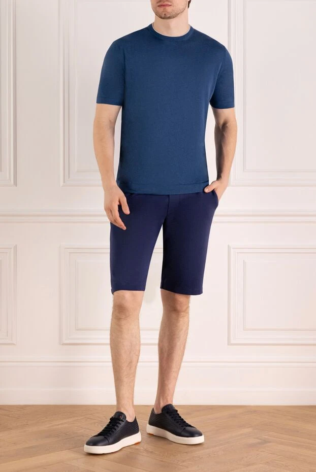 Loro Piana man jumper with short sleeves men's blue made of silk and linen купить с ценами и фото 179282 - photo 2