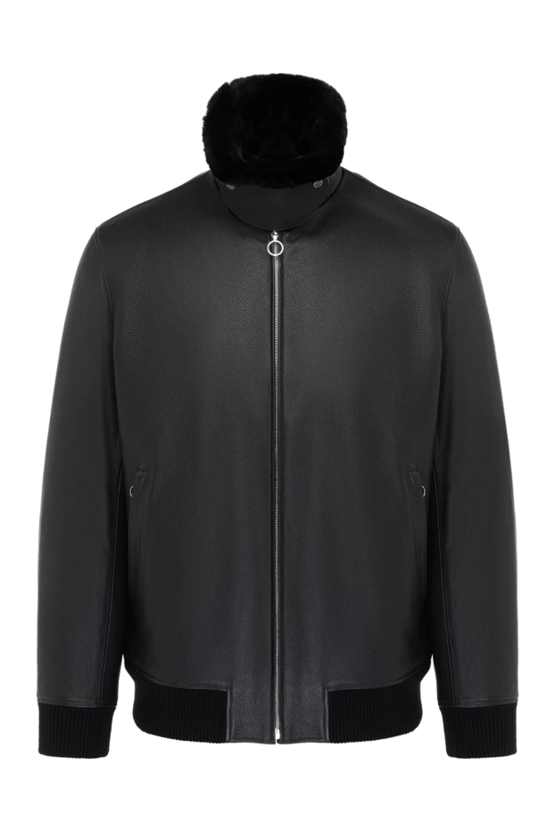 Мужская черная куртка из натуральной кожи с мехом - фото 1