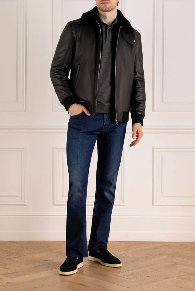 Мужская черная куртка из натуральной кожи с мехом - фото 2