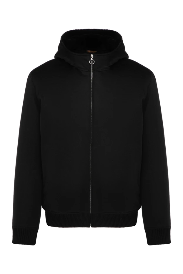 Мужская черная кашемировая куртка с капюшоном и мехом внутри - фото 1