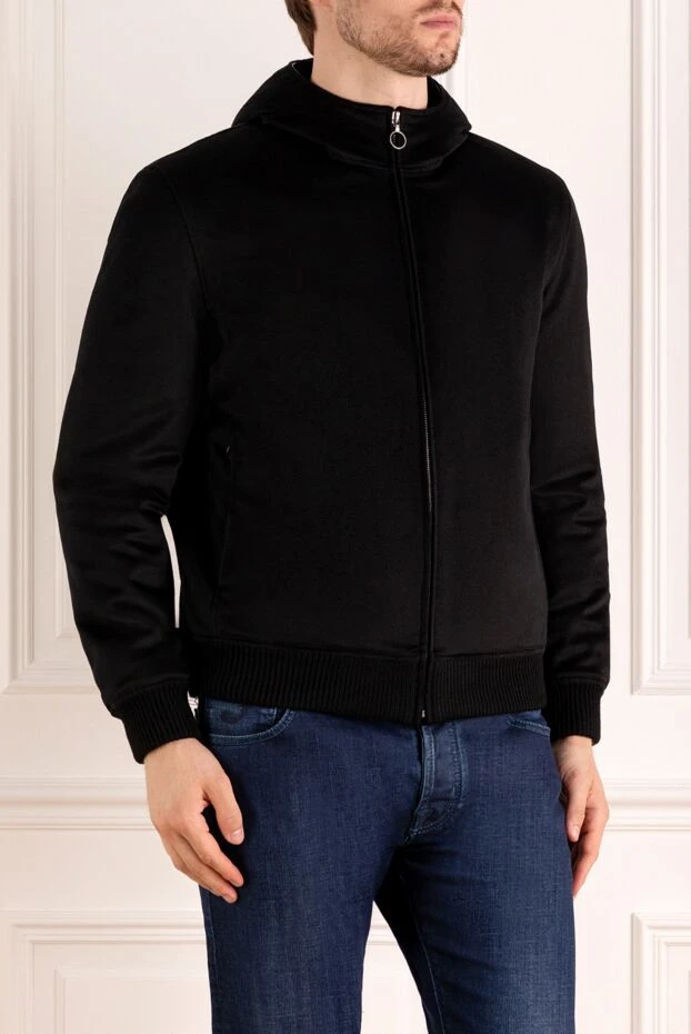 Seraphin men's black cashmere jacket with a hood and fur inside 179376 - photo 3