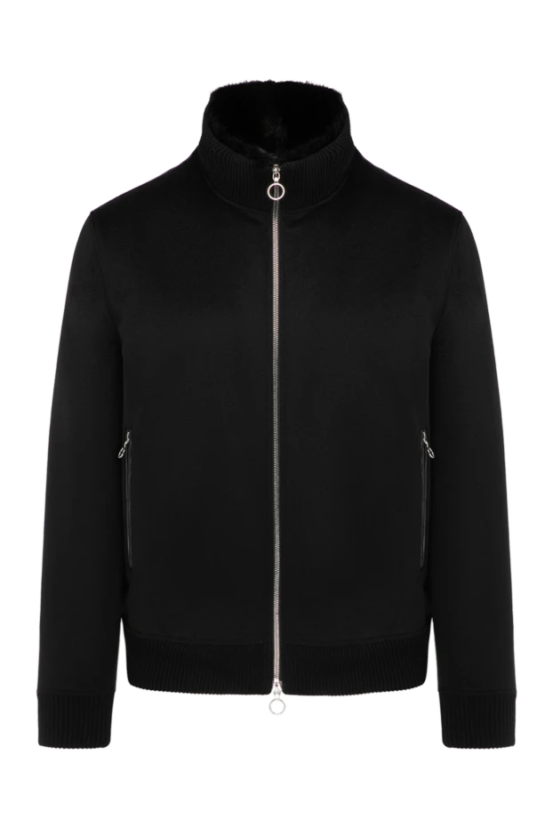 Черная мужская кашемировая куртка с меховой подкладкой - фото 1