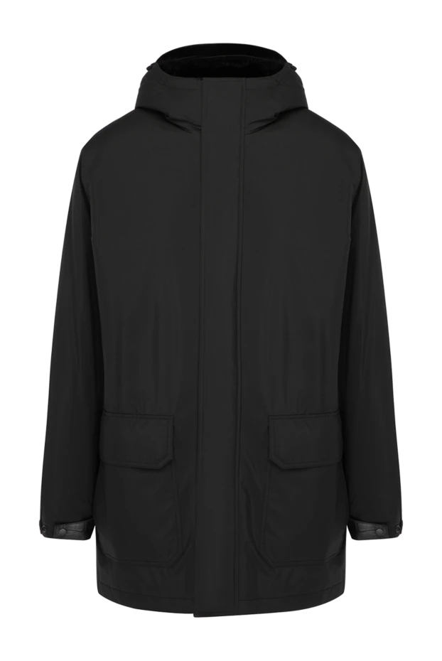 Men's black nylon jacket with genuine fur lining - photo 1
