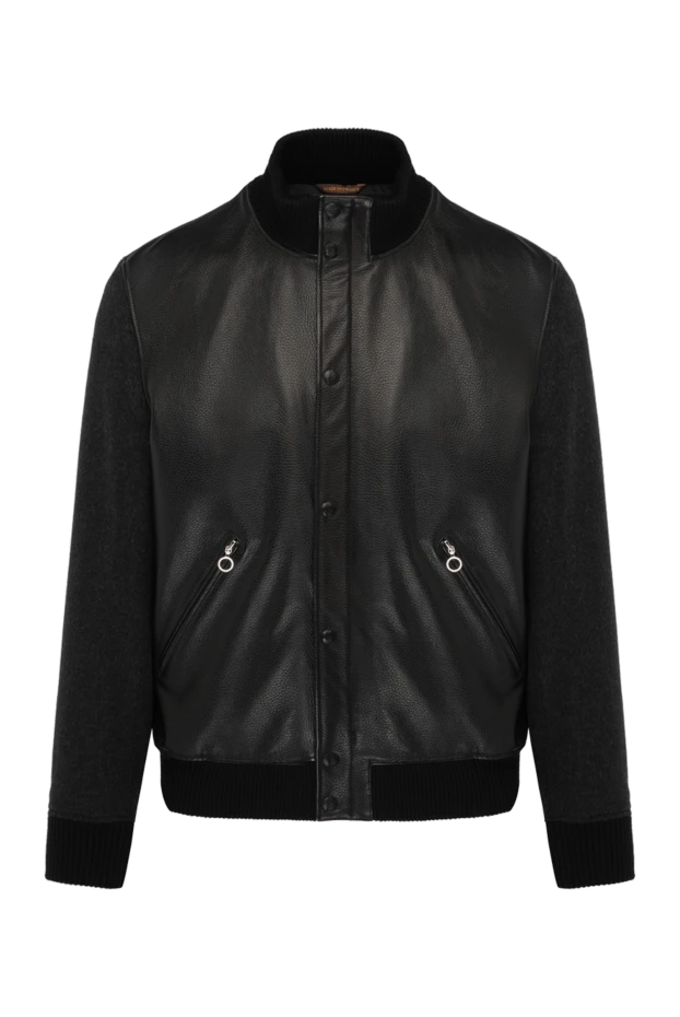 Нағыз былғарыдан және кашемирден тігілген қара ерлерге арналған күрте - фото 1