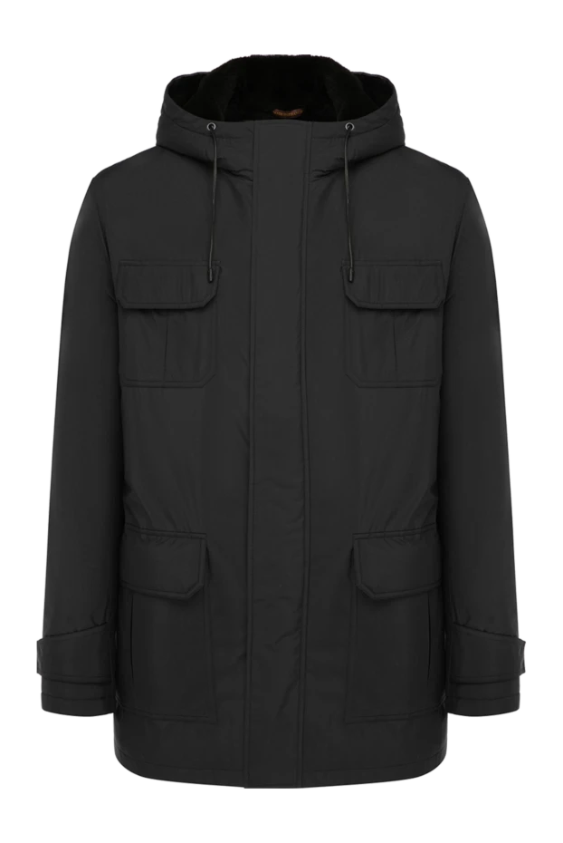 Астары мен капюшоны бар ерлерге арналған қара нейлон саябағы - фото 1