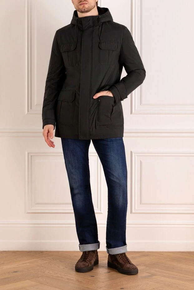 Астары мен капюшоны бар ерлерге арналған қара нейлон саябағы - фото 2