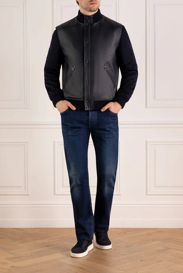 Seraphin куртка мужская синяя из натуральной кожи и кашемира 179385 - фото 2