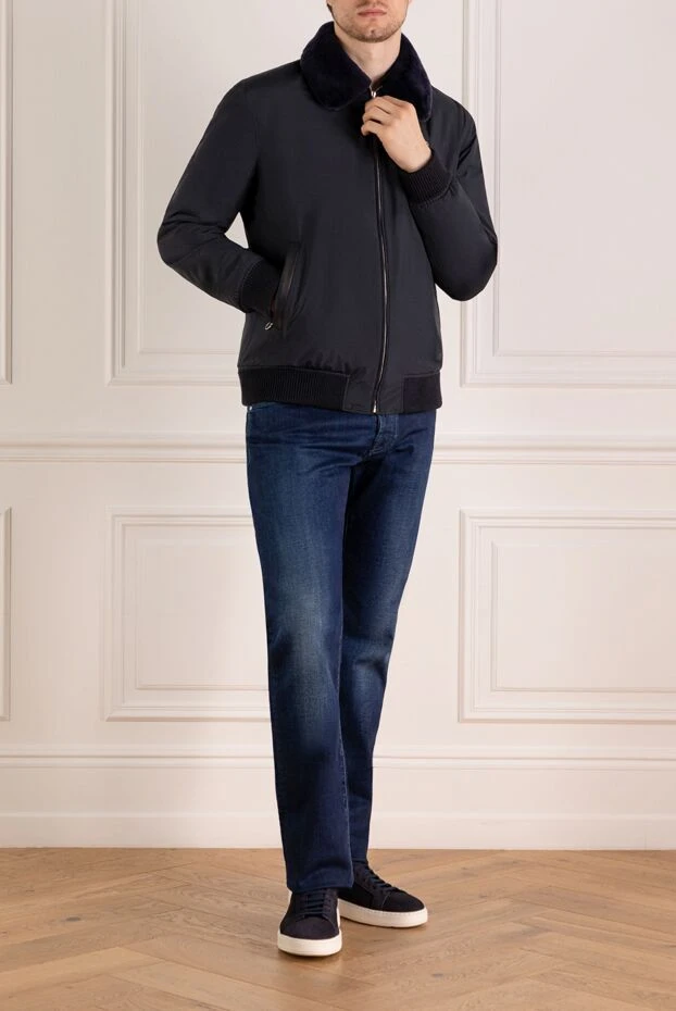 Seraphin куртка мужская синяя из нейлона и меха 179386 - фото 2