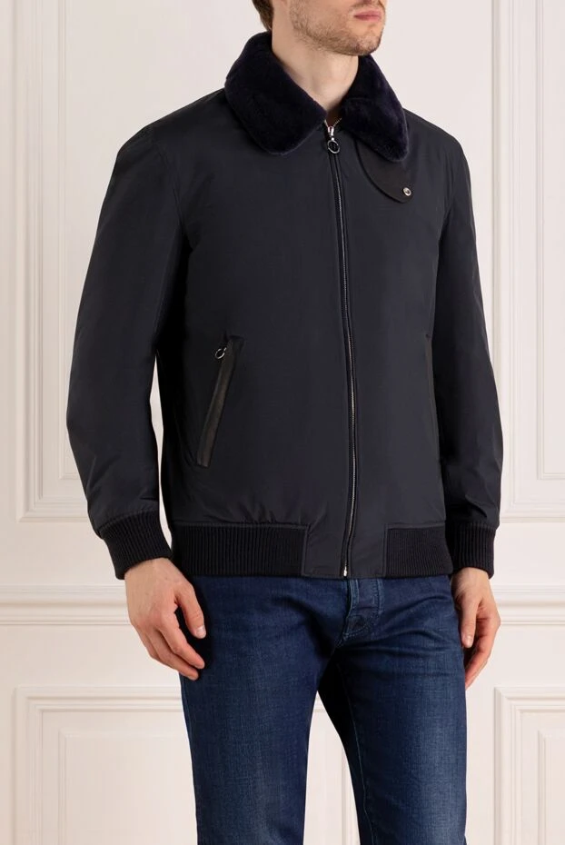 Seraphin куртка мужская синяя из нейлона и меха 179386 - фото 3