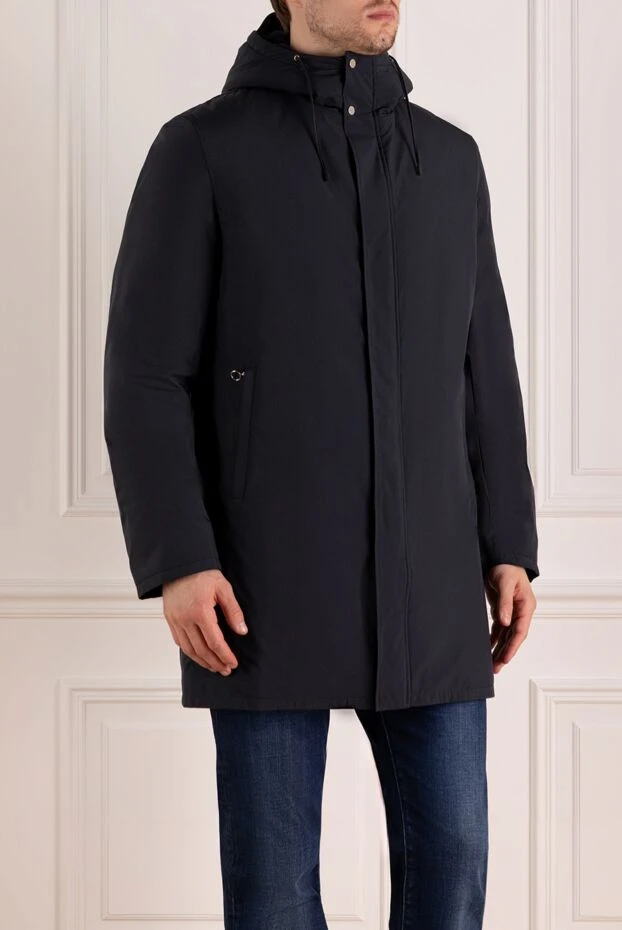 Seraphin men's dark blue long nylon jacket with natural fur 179389 - photo 3