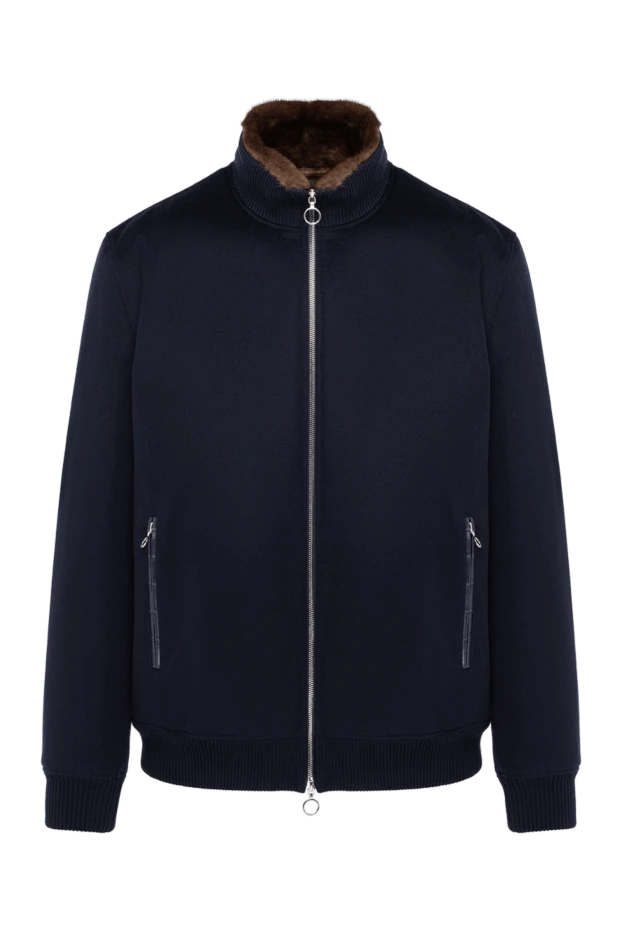 Men's blue cashmere jacket with fur lining and crocodile skin inserts
- photo 1