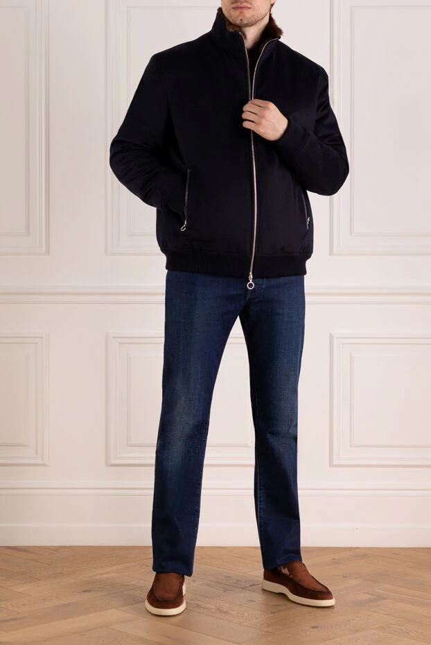 Seraphin мужская синяя куртка из кашемира с меховой подкладкой и вставками из кожи крокодила
179390 - фото 2