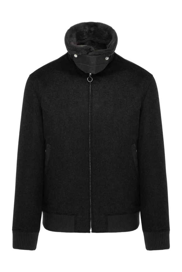 Кашемир мен жібектен тігілген сұр түсті ерлерге арналған аң терісі бар күртеше - фото 1