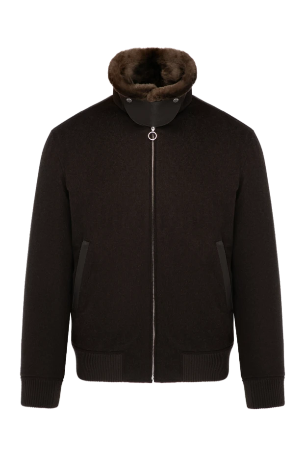 Men's brown cashmere jacket with genuine fur and crocodile skin accents - photo 1