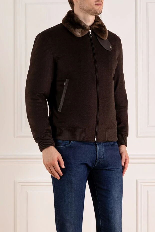 Seraphin men's brown cashmere jacket with genuine fur and crocodile skin accents 179395 - photo 3